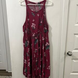 Floral Sleeveless Burgundy Dress